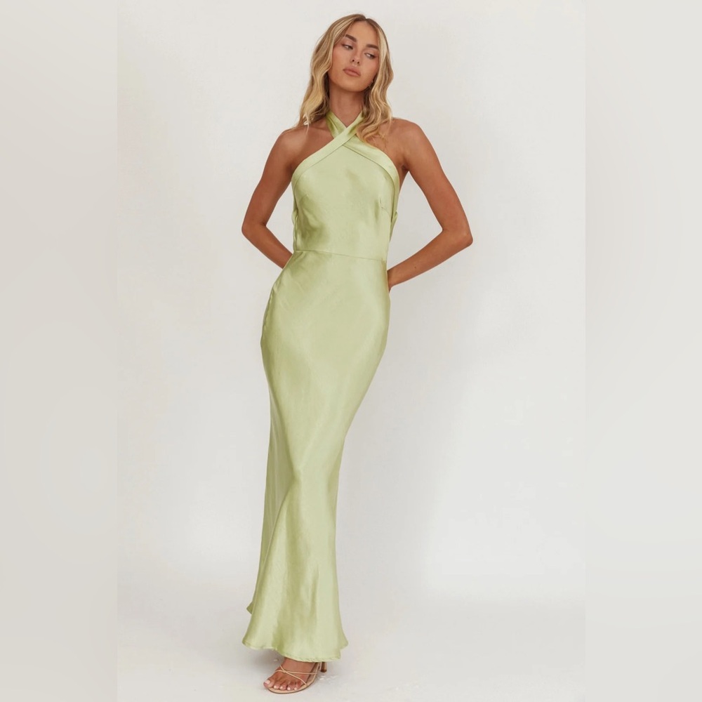 Italia Azure Crossover Halterneck Maxi Dress